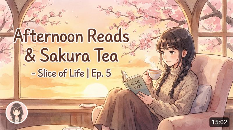 抖荫短视频日常动漫-午后阅读与樱花茶-生活动漫